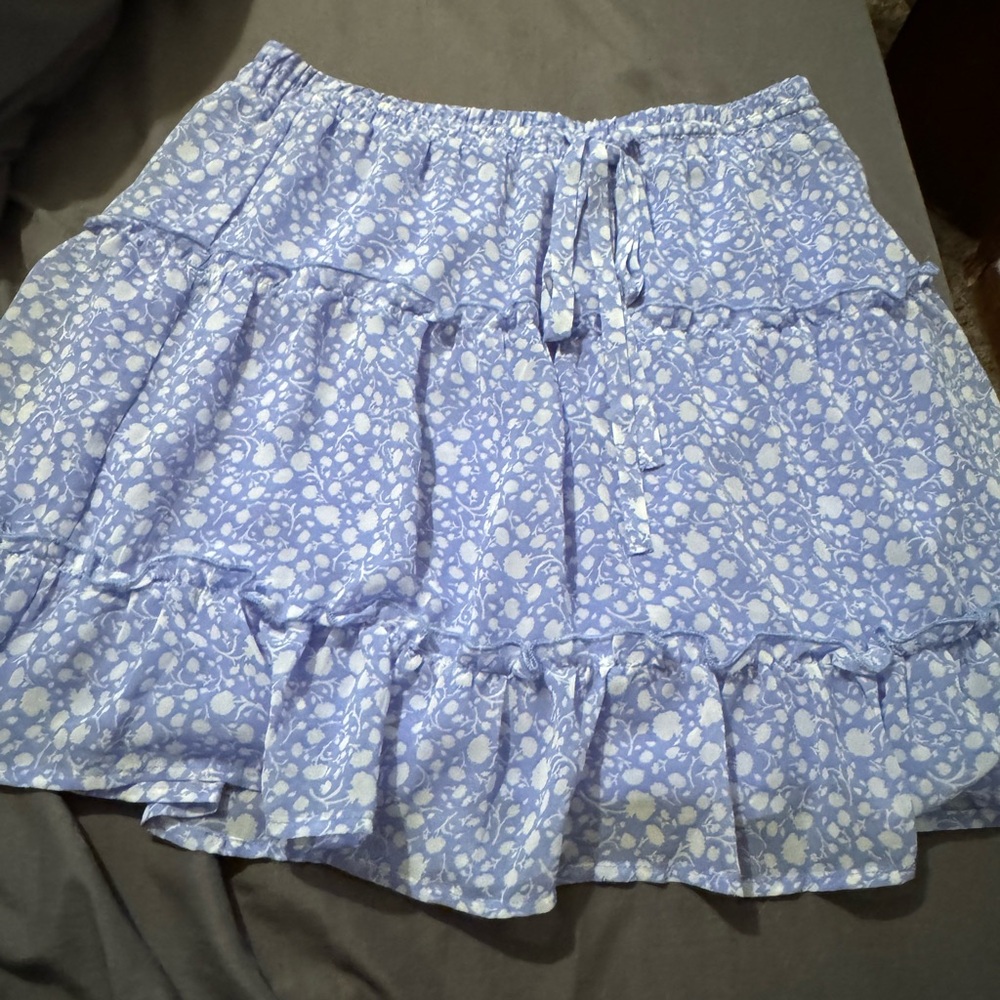 Sienna Sky Blue Bubble Mini Skirt with Ruffled Tiers